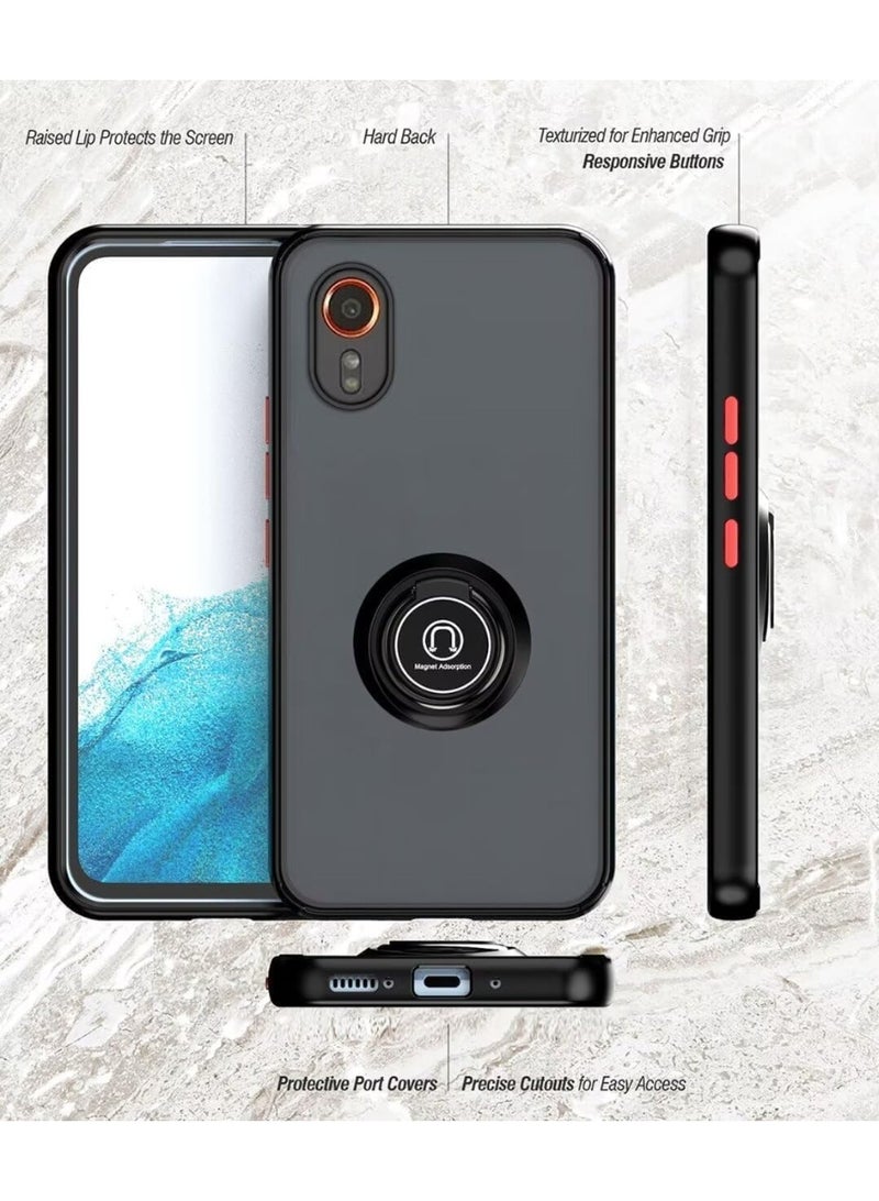 موز Case for Samsung Xcover 7, with 360 Degree Ring Stand, Works with Magnetic Car Mount, PC + TPU Soft Bumper, Mobile Phone Protective Cover (Black) - Image 1